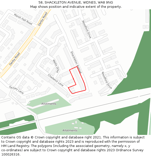 58, SHACKLETON AVENUE, WIDNES, WA8 9NG: Location map and indicative extent of plot