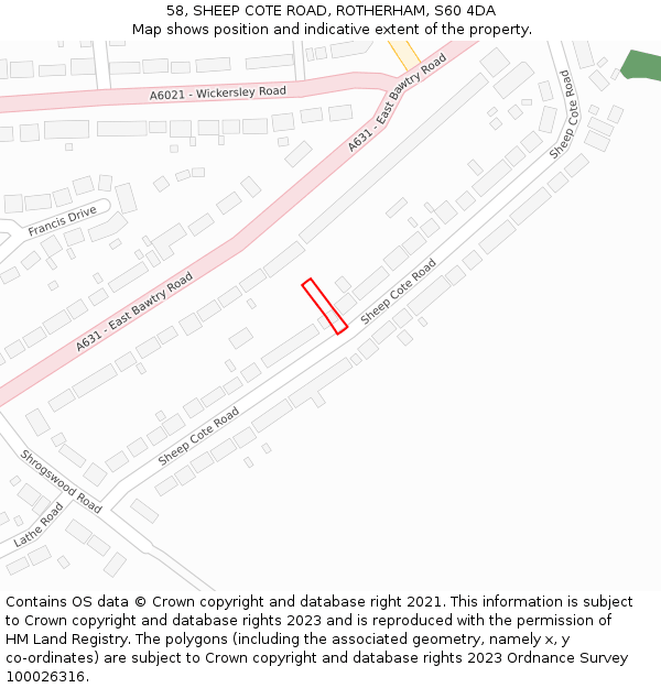 58, SHEEP COTE ROAD, ROTHERHAM, S60 4DA: Location map and indicative extent of plot