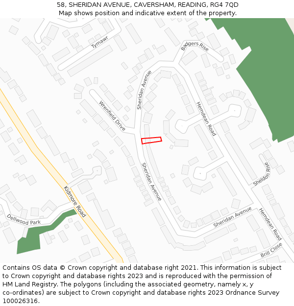 58, SHERIDAN AVENUE, CAVERSHAM, READING, RG4 7QD: Location map and indicative extent of plot