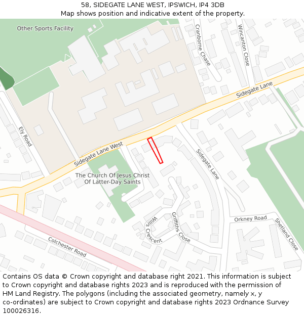 58, SIDEGATE LANE WEST, IPSWICH, IP4 3DB: Location map and indicative extent of plot