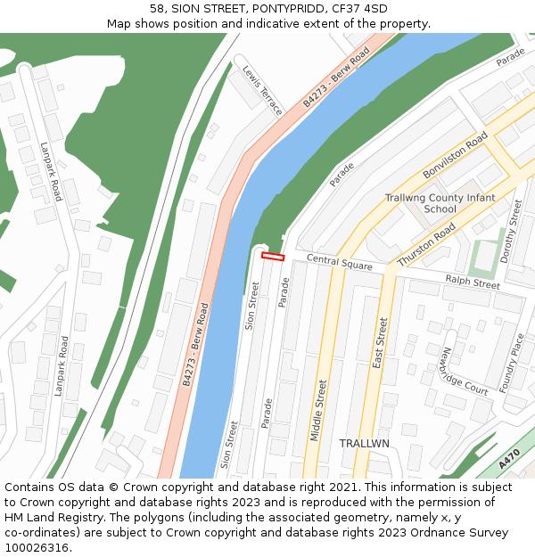 58, SION STREET, PONTYPRIDD, CF37 4SD: Location map and indicative extent of plot