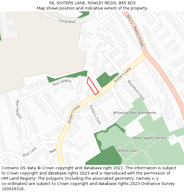 58, SIVITERS LANE, ROWLEY REGIS, B65 8DS: Location map and indicative extent of plot