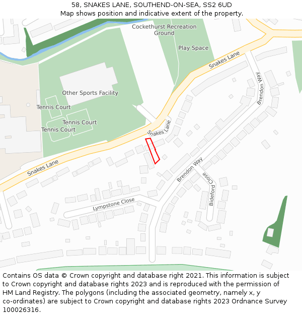 58, SNAKES LANE, SOUTHEND-ON-SEA, SS2 6UD: Location map and indicative extent of plot