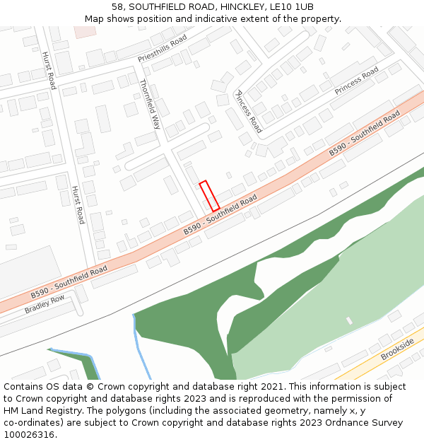 58, SOUTHFIELD ROAD, HINCKLEY, LE10 1UB: Location map and indicative extent of plot