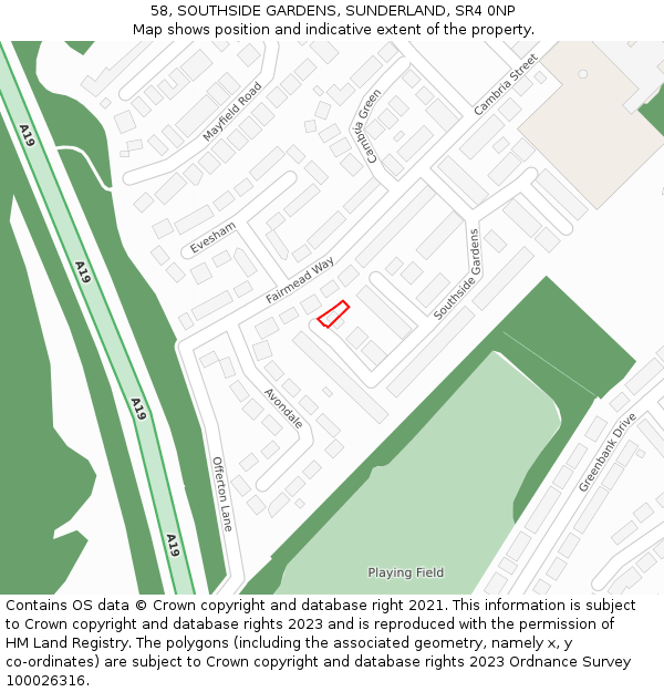 58, SOUTHSIDE GARDENS, SUNDERLAND, SR4 0NP: Location map and indicative extent of plot