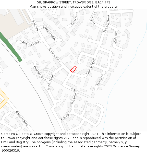 58, SPARROW STREET, TROWBRIDGE, BA14 7FS: Location map and indicative extent of plot