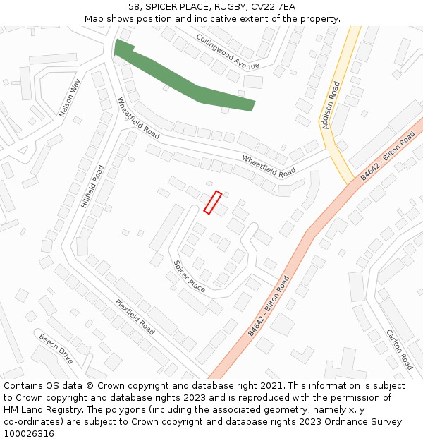 58, SPICER PLACE, RUGBY, CV22 7EA: Location map and indicative extent of plot