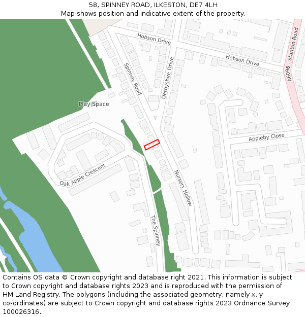 58, SPINNEY ROAD, ILKESTON, DE7 4LH: Location map and indicative extent of plot