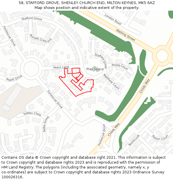 58, STAFFORD GROVE, SHENLEY CHURCH END, MILTON KEYNES, MK5 6AZ: Location map and indicative extent of plot