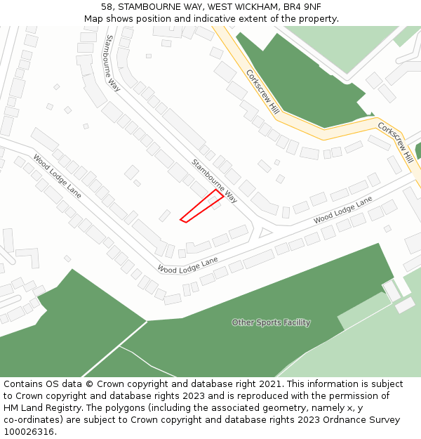 58, STAMBOURNE WAY, WEST WICKHAM, BR4 9NF: Location map and indicative extent of plot