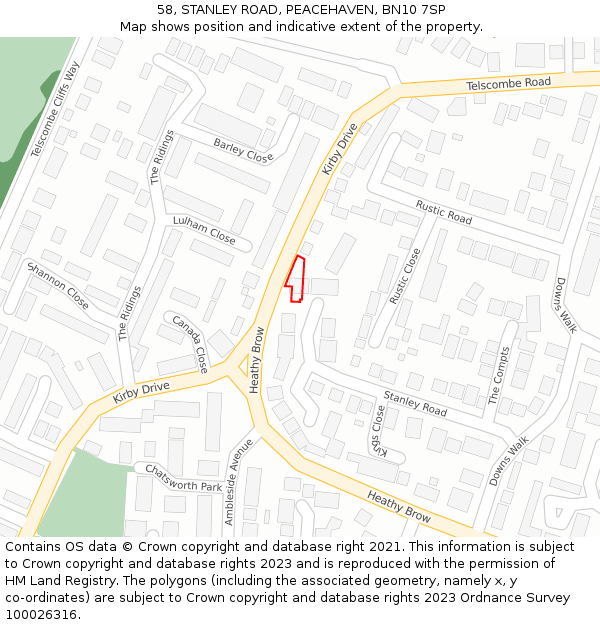 58, STANLEY ROAD, PEACEHAVEN, BN10 7SP: Location map and indicative extent of plot