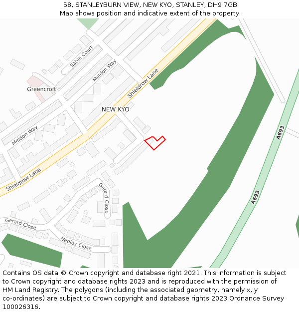 58, STANLEYBURN VIEW, NEW KYO, STANLEY, DH9 7GB: Location map and indicative extent of plot