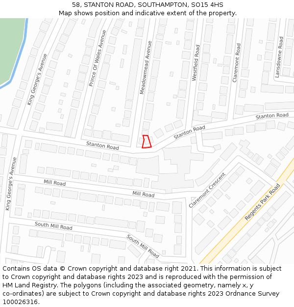 58, STANTON ROAD, SOUTHAMPTON, SO15 4HS: Location map and indicative extent of plot