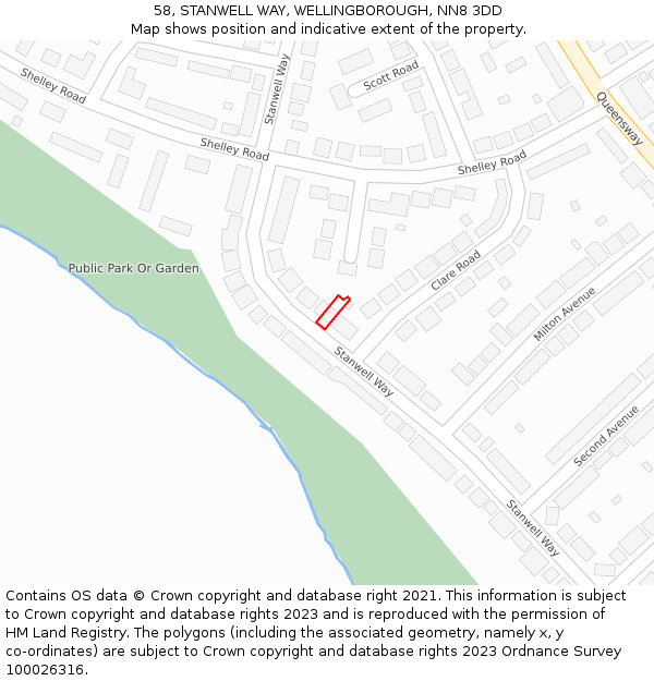 58, STANWELL WAY, WELLINGBOROUGH, NN8 3DD: Location map and indicative extent of plot