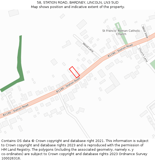 58, STATION ROAD, BARDNEY, LINCOLN, LN3 5UD: Location map and indicative extent of plot