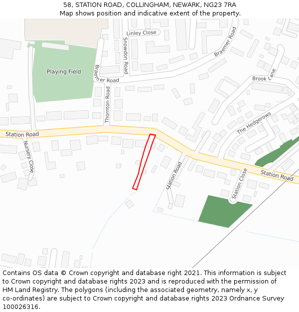 58, STATION ROAD, COLLINGHAM, NEWARK, NG23 7RA: Location map and indicative extent of plot