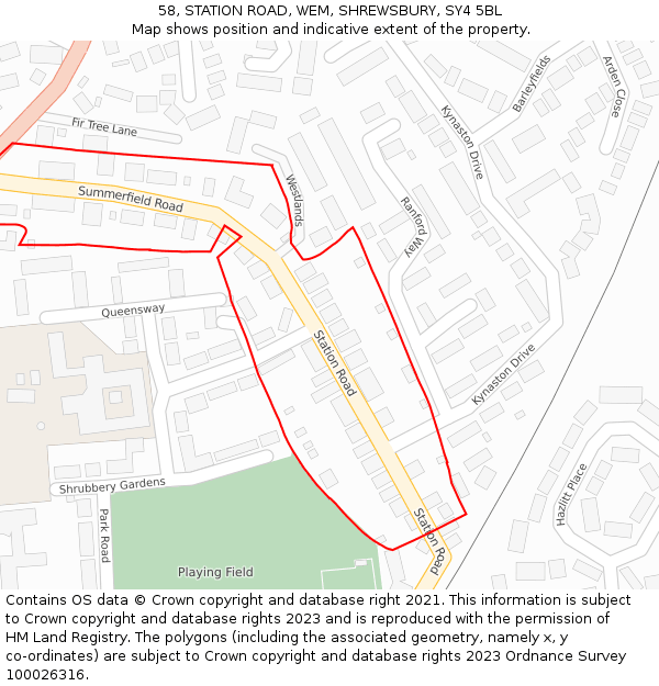 58, STATION ROAD, WEM, SHREWSBURY, SY4 5BL: Location map and indicative extent of plot