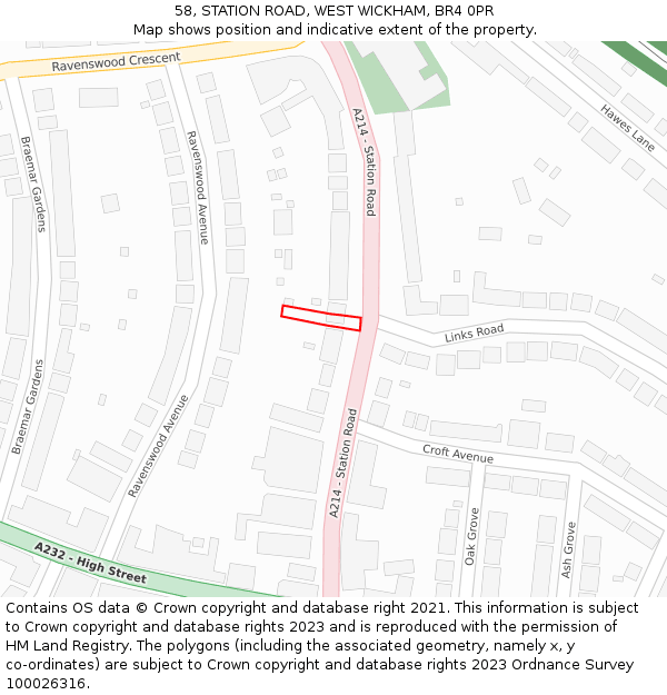 58, STATION ROAD, WEST WICKHAM, BR4 0PR: Location map and indicative extent of plot