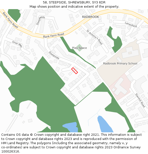 58, STEEPSIDE, SHREWSBURY, SY3 6DR: Location map and indicative extent of plot