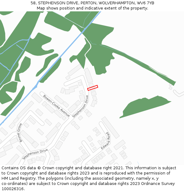 58, STEPHENSON DRIVE, PERTON, WOLVERHAMPTON, WV6 7YB: Location map and indicative extent of plot