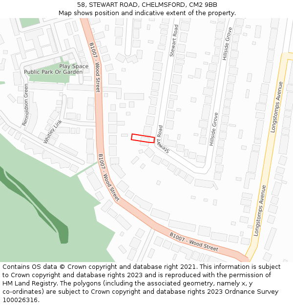 58, STEWART ROAD, CHELMSFORD, CM2 9BB: Location map and indicative extent of plot