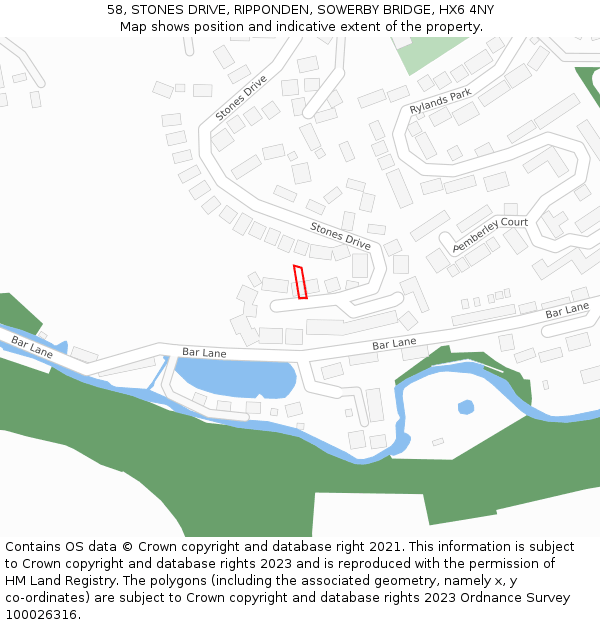 58, STONES DRIVE, RIPPONDEN, SOWERBY BRIDGE, HX6 4NY: Location map and indicative extent of plot