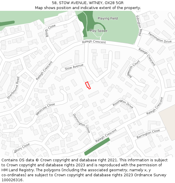 58, STOW AVENUE, WITNEY, OX28 5GR: Location map and indicative extent of plot