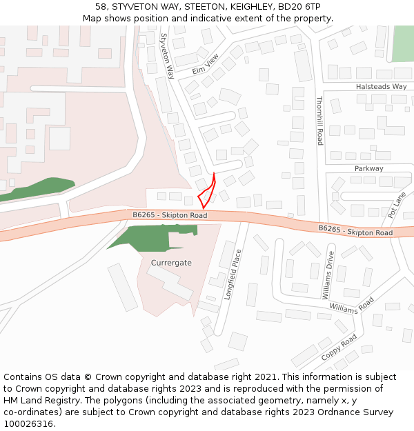 58, STYVETON WAY, STEETON, KEIGHLEY, BD20 6TP: Location map and indicative extent of plot