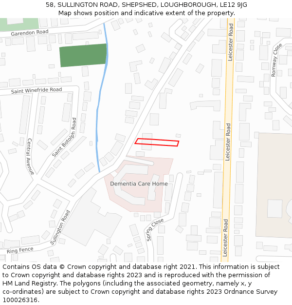 58, SULLINGTON ROAD, SHEPSHED, LOUGHBOROUGH, LE12 9JG: Location map and indicative extent of plot