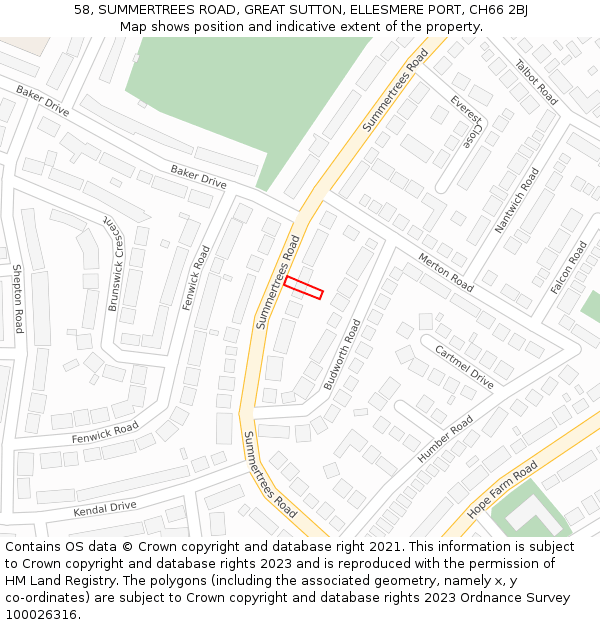 58, SUMMERTREES ROAD, GREAT SUTTON, ELLESMERE PORT, CH66 2BJ: Location map and indicative extent of plot
