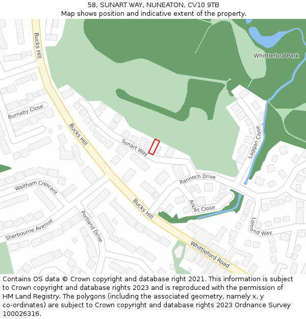 58, SUNART WAY, NUNEATON, CV10 9TB: Location map and indicative extent of plot