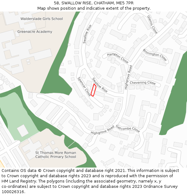 58, SWALLOW RISE, CHATHAM, ME5 7PR: Location map and indicative extent of plot