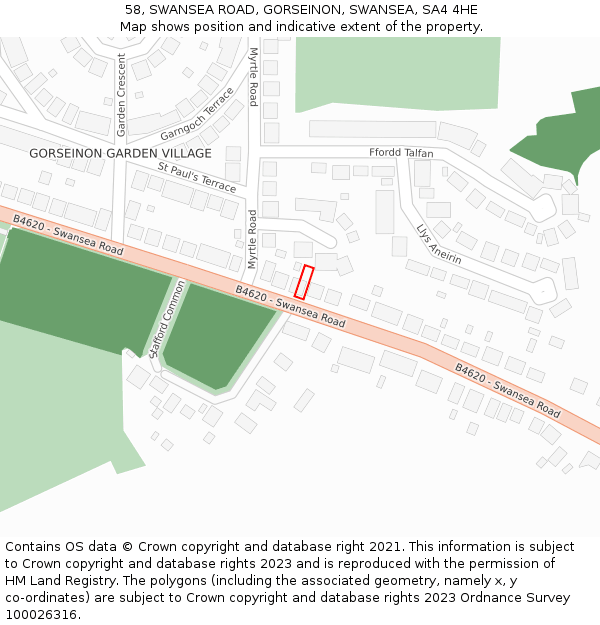 58, SWANSEA ROAD, GORSEINON, SWANSEA, SA4 4HE: Location map and indicative extent of plot