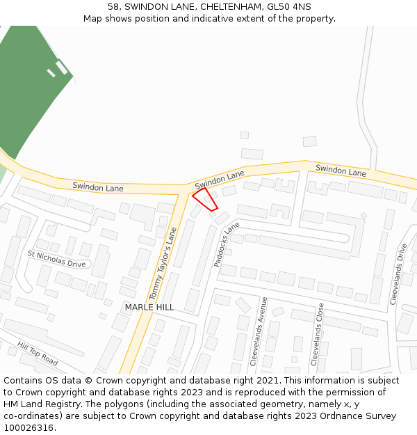 58, SWINDON LANE, CHELTENHAM, GL50 4NS: Location map and indicative extent of plot