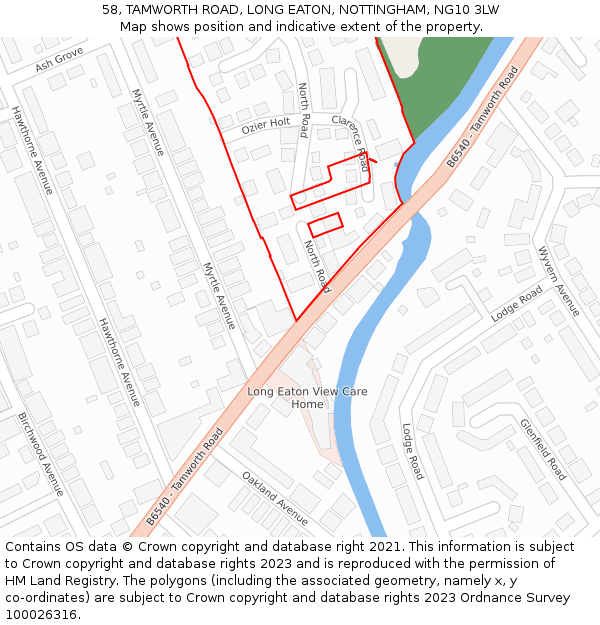 58, TAMWORTH ROAD, LONG EATON, NOTTINGHAM, NG10 3LW: Location map and indicative extent of plot