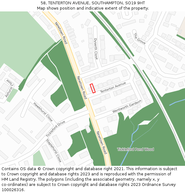 58, TENTERTON AVENUE, SOUTHAMPTON, SO19 9HT: Location map and indicative extent of plot