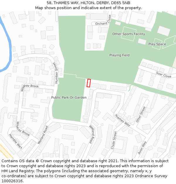 58, THAMES WAY, HILTON, DERBY, DE65 5NB: Location map and indicative extent of plot