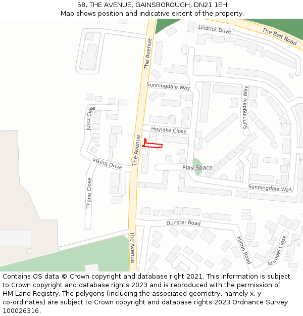 58, THE AVENUE, GAINSBOROUGH, DN21 1EH: Location map and indicative extent of plot