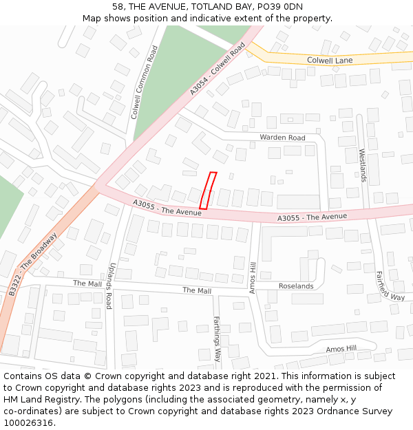 58, THE AVENUE, TOTLAND BAY, PO39 0DN: Location map and indicative extent of plot