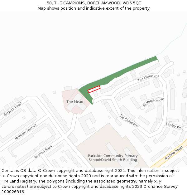 58, THE CAMPIONS, BOREHAMWOOD, WD6 5QE: Location map and indicative extent of plot