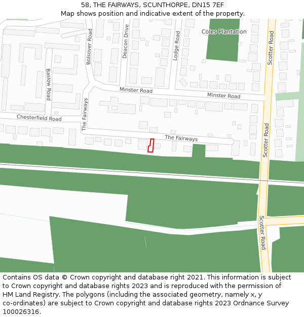 58, THE FAIRWAYS, SCUNTHORPE, DN15 7EF: Location map and indicative extent of plot