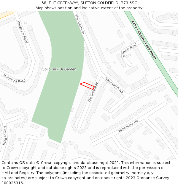 58, THE GREENWAY, SUTTON COLDFIELD, B73 6SG: Location map and indicative extent of plot