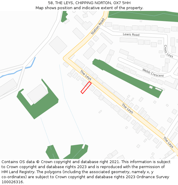 58, THE LEYS, CHIPPING NORTON, OX7 5HH: Location map and indicative extent of plot