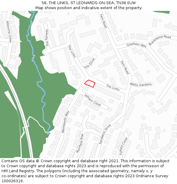 58, THE LINKS, ST LEONARDS-ON-SEA, TN38 0UW: Location map and indicative extent of plot