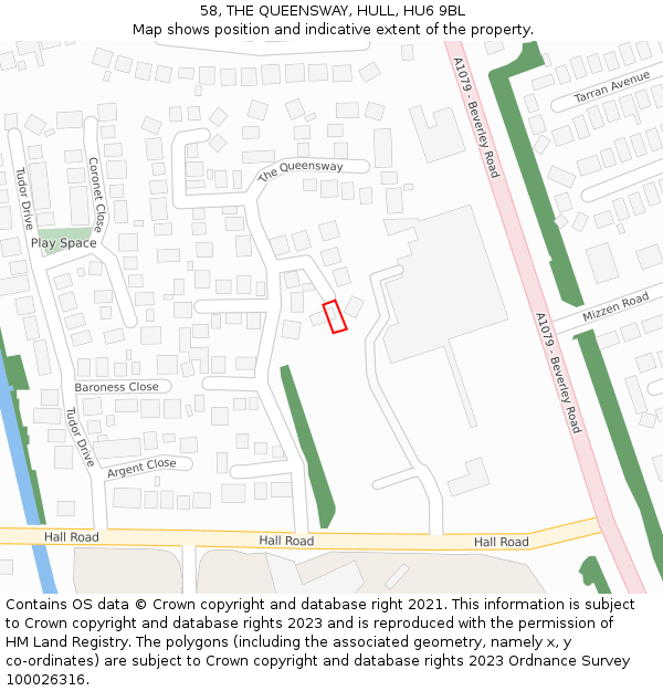 58, THE QUEENSWAY, HULL, HU6 9BL: Location map and indicative extent of plot