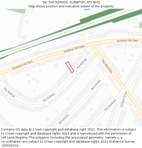 58, THE RIDINGS, SURBITON, KT5 8HQ: Location map and indicative extent of plot