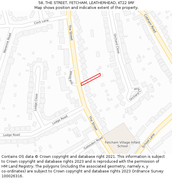 58, THE STREET, FETCHAM, LEATHERHEAD, KT22 9RF: Location map and indicative extent of plot