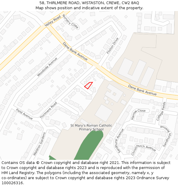 58, THIRLMERE ROAD, WISTASTON, CREWE, CW2 8AQ: Location map and indicative extent of plot