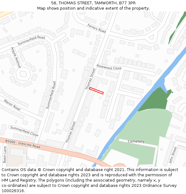 58, THOMAS STREET, TAMWORTH, B77 3PR: Location map and indicative extent of plot