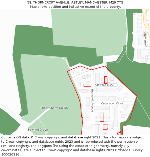 58, THORNCROFT AVENUE, ASTLEY, MANCHESTER, M29 7TG: Location map and indicative extent of plot